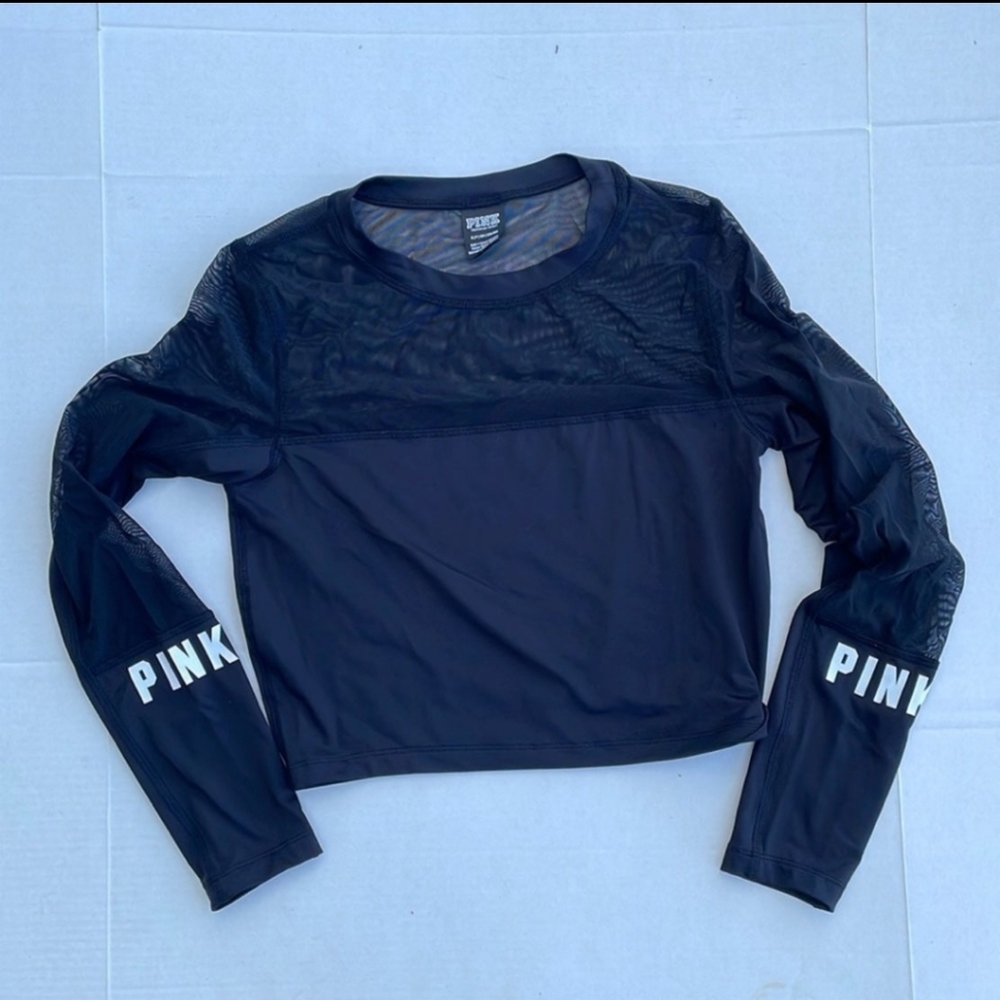 Victoria's Secret PINK black long sleeve cropped mesh top